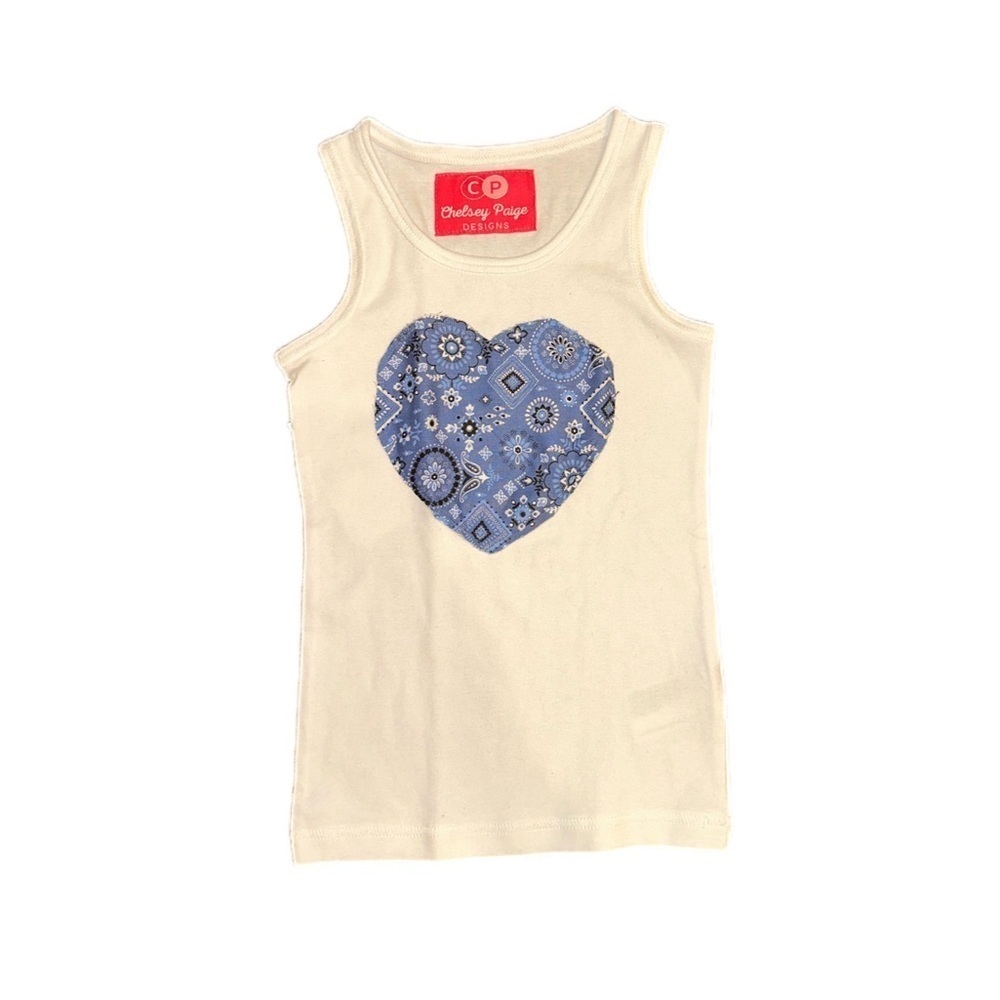 Kid’s White Tank Top W/ Paisley Heart Patch